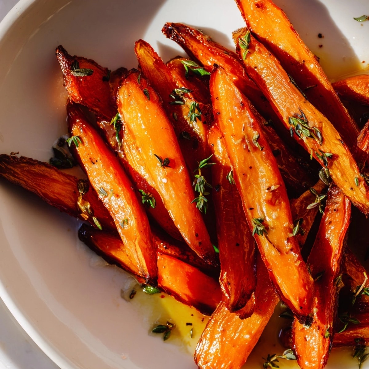 Visually impaired user: imagine tender Maple Roasted Carrots with a subtly sweet maple glaze.