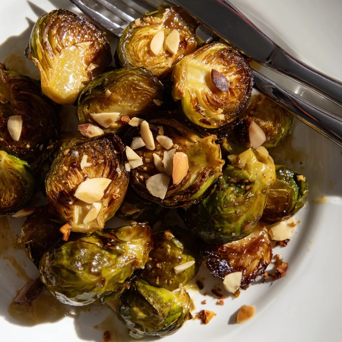 Golden Honey Balsamic Brussels Sprouts on a baking sheet, ready for roasting to perfection.