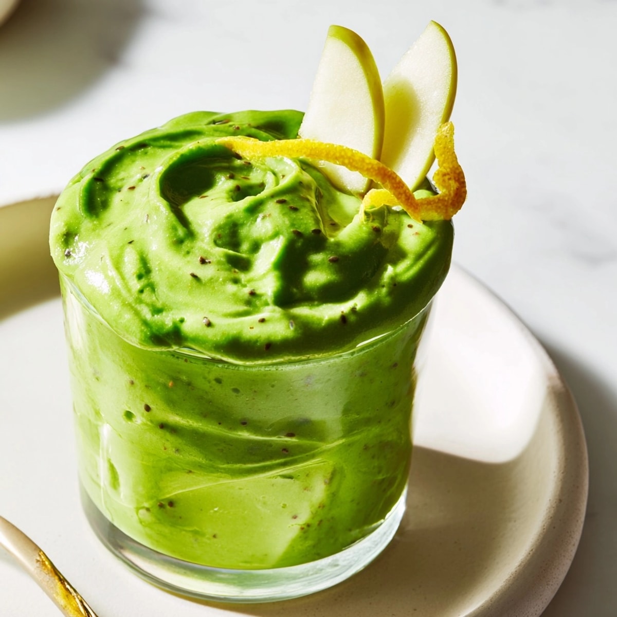 Vibrant Green Detox Smoothie, blended till creamy, served in tall glasses, ready.