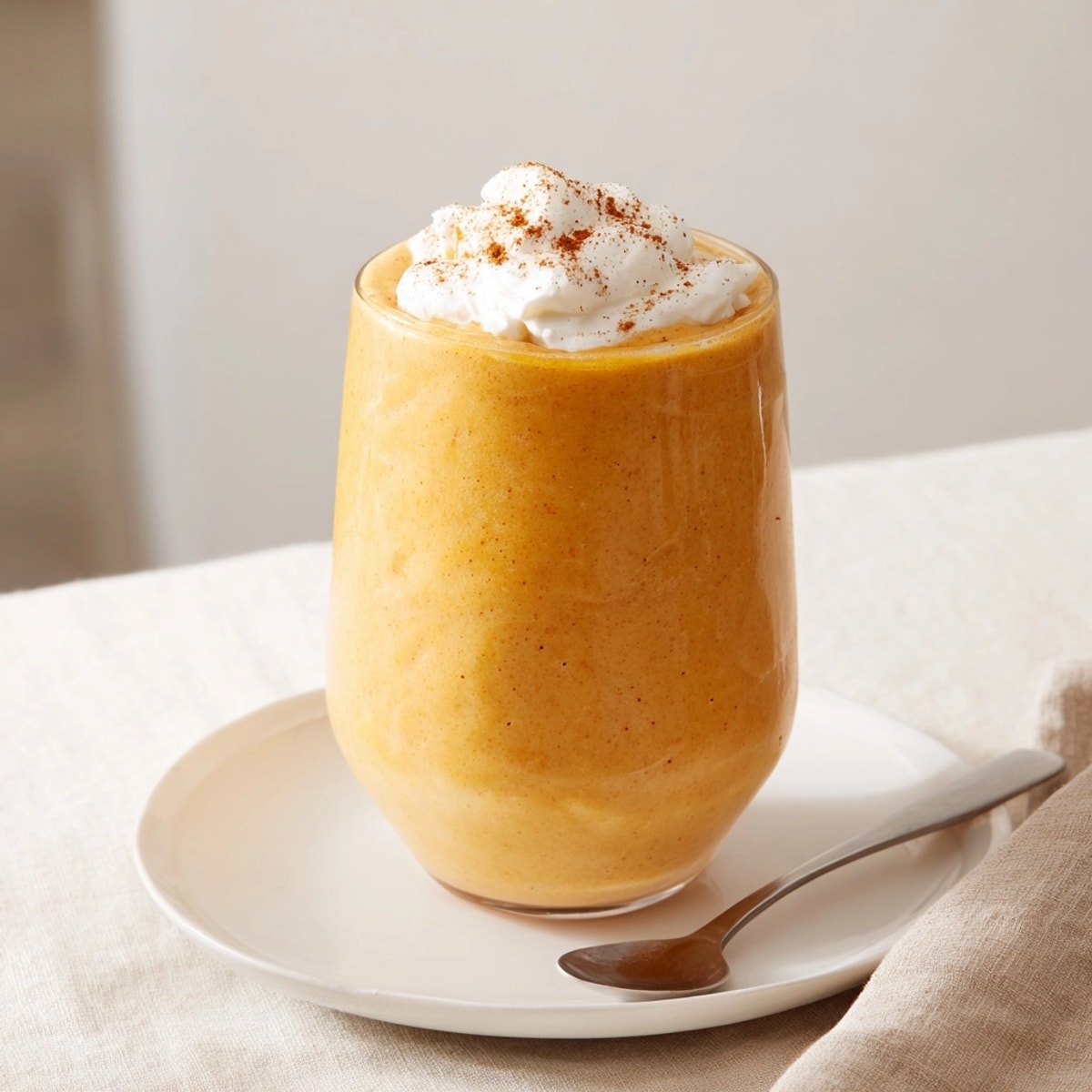 Easy Pumpkin Pie Smoothie with frozen banana, a healthy and spiced, fall favorite.
