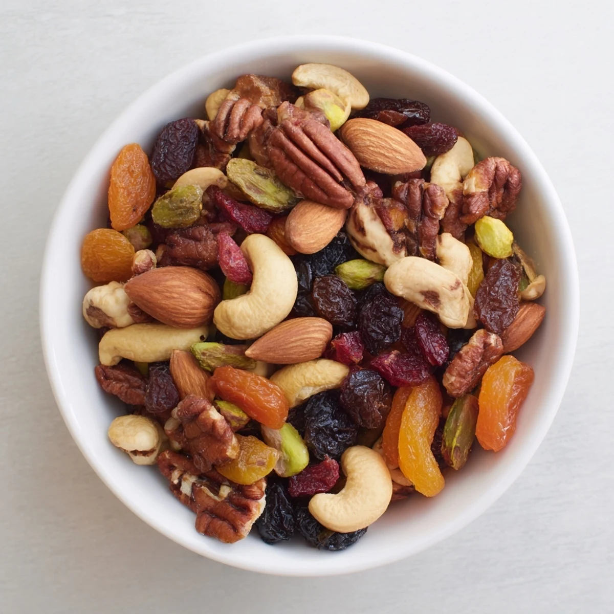A vibrant, inviting mix of assorted nuts and dried fruit, an easy party appetizer option.