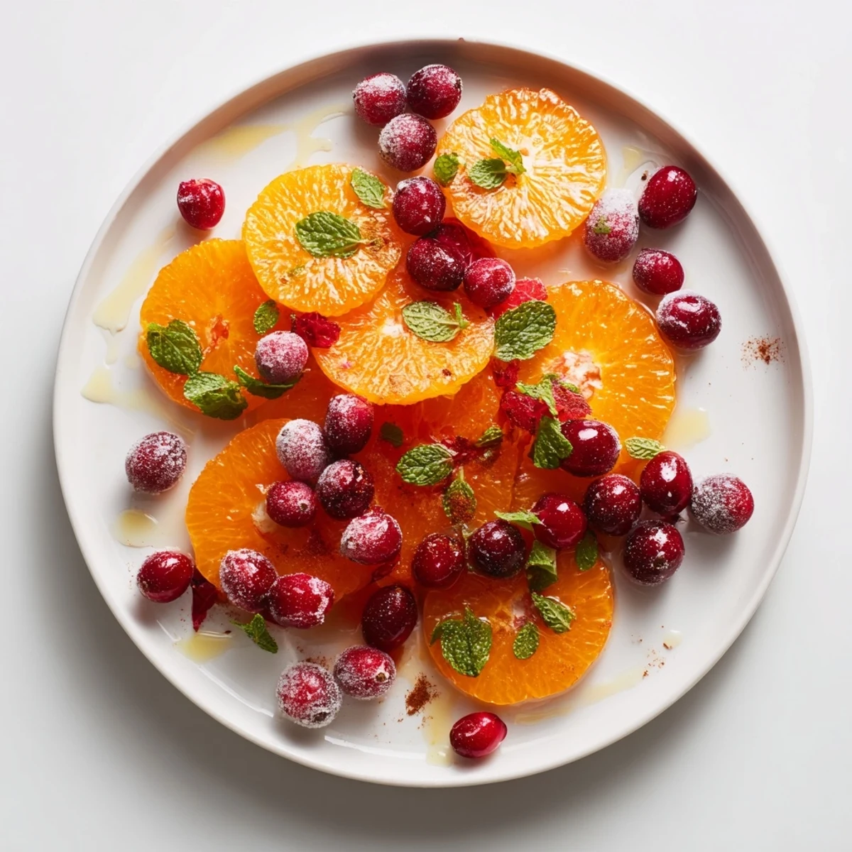 Beautifully arranged orange slices and cranberries, drizzled in dressing, make this winter fruit salad delicious.