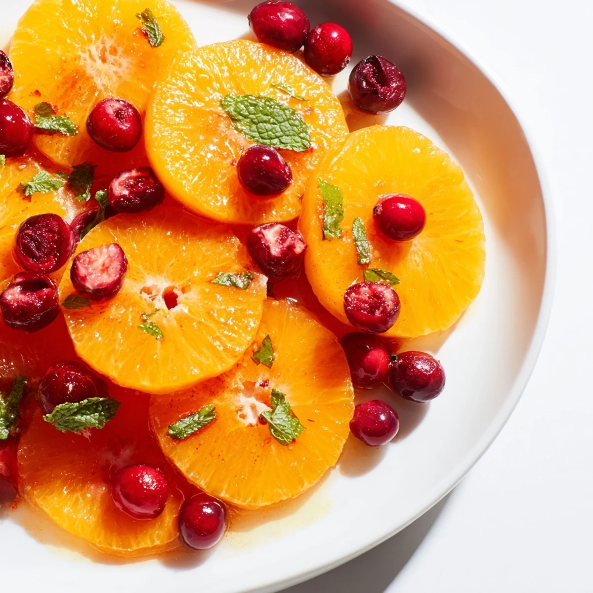 Bright orange slices and tart cranberries are featured in this refreshing winter fruit salad recipe.