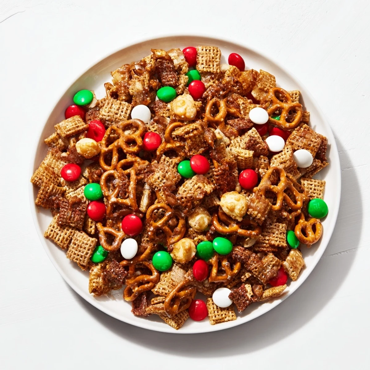 Golden-brown, freshly baked holiday mix featuring a delightful blend of savory and sweet flavors.