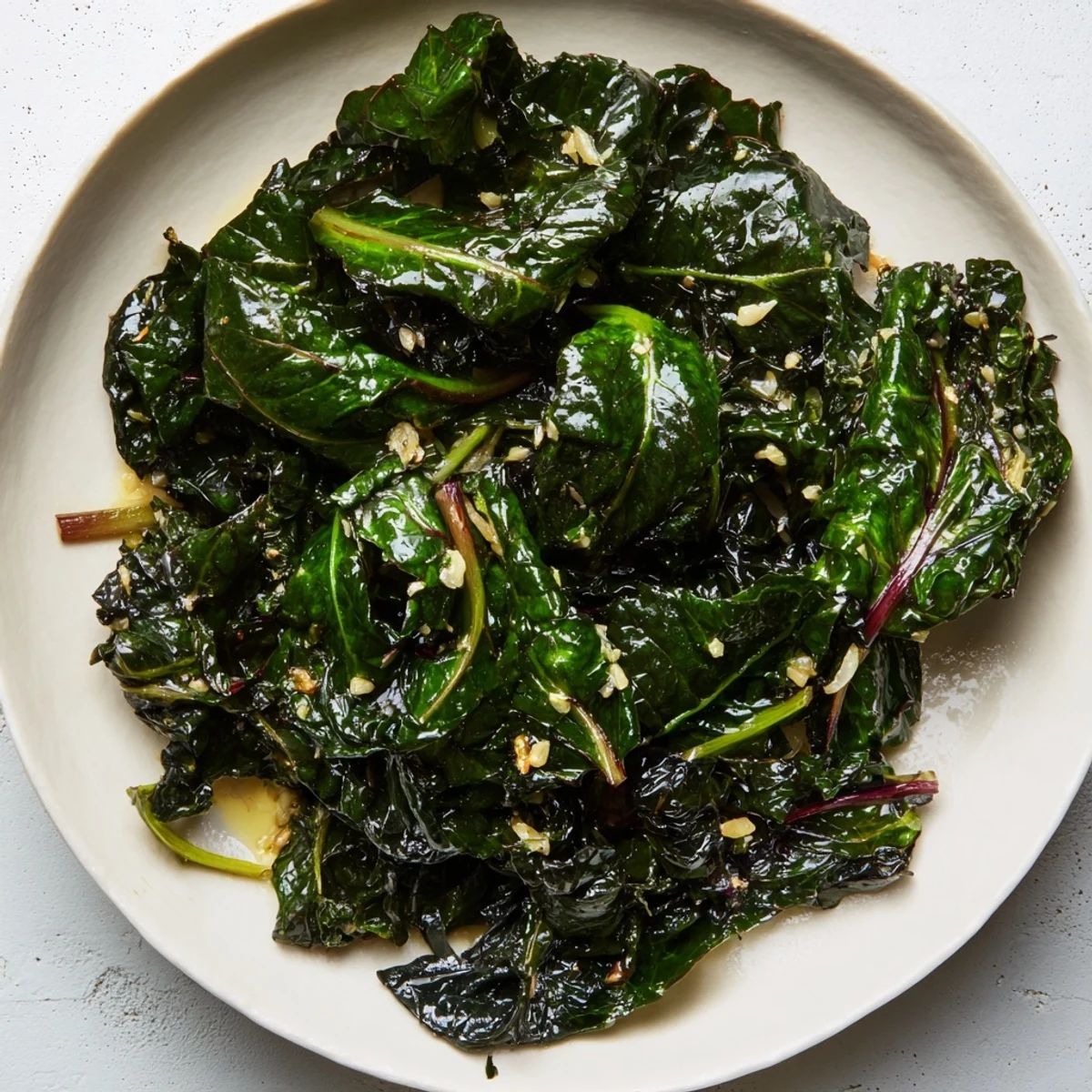Steaming bowl of Braised Winter Greens, tender with broth, perfect for a cozy dinner.