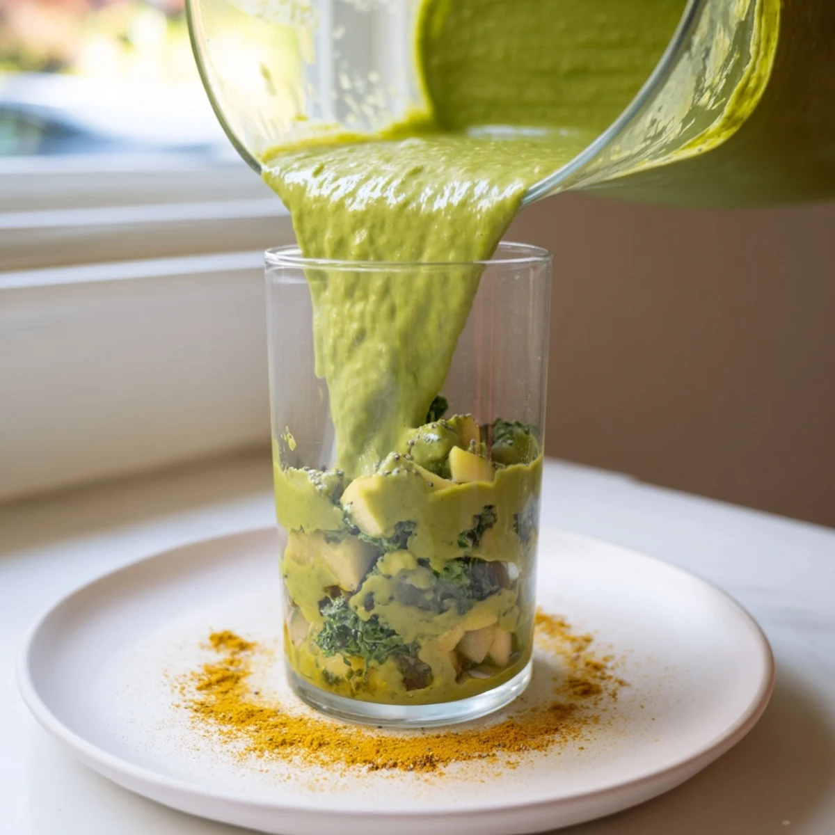 A refreshing Vanilla-Scented Green Immune Smoothie with pear: imagine the creamy texture and sweet, spiced flavor.