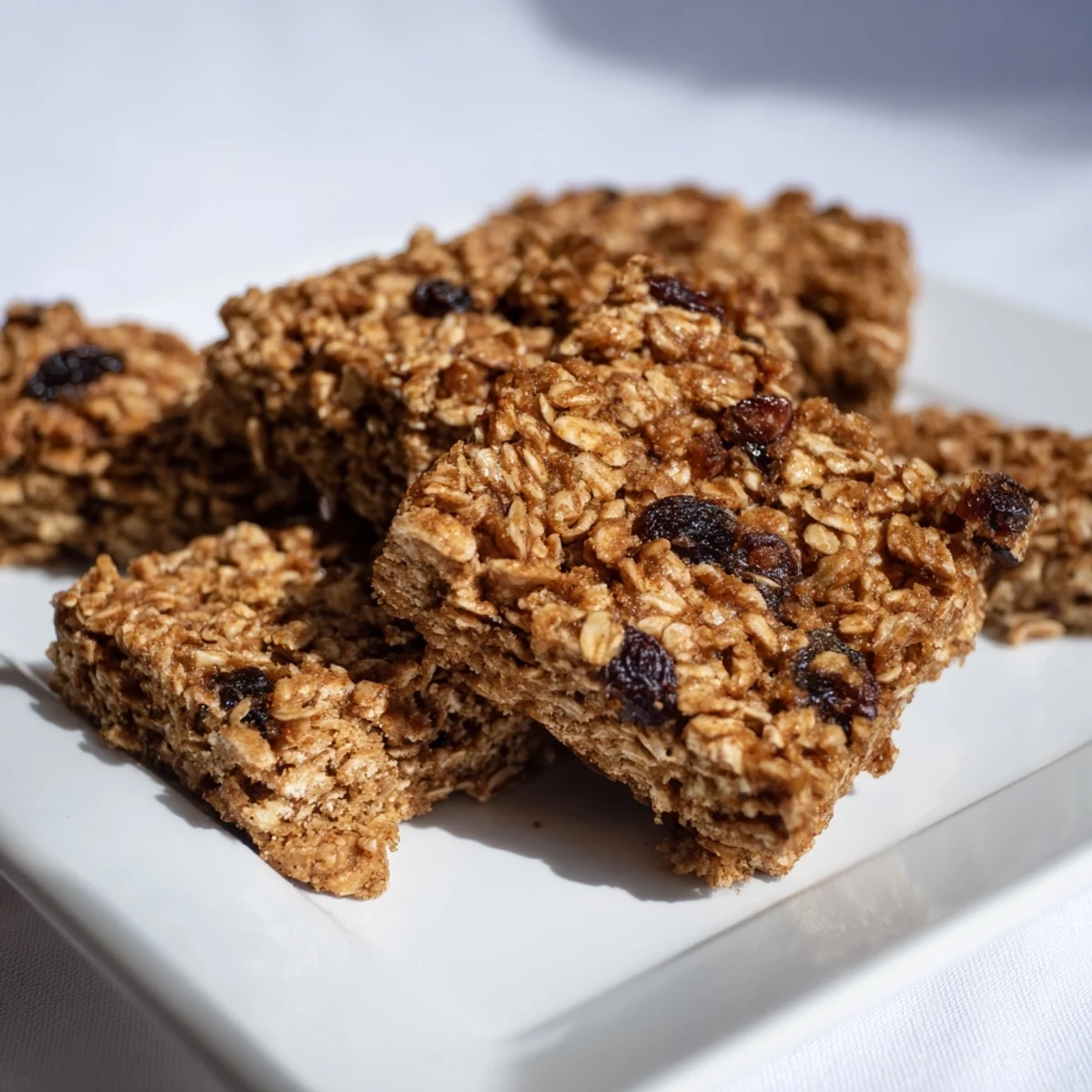 Golden-brown Comforting Cinnamon Squares, with visible raisins, fresh from the oven, inviting a flavorful bite.