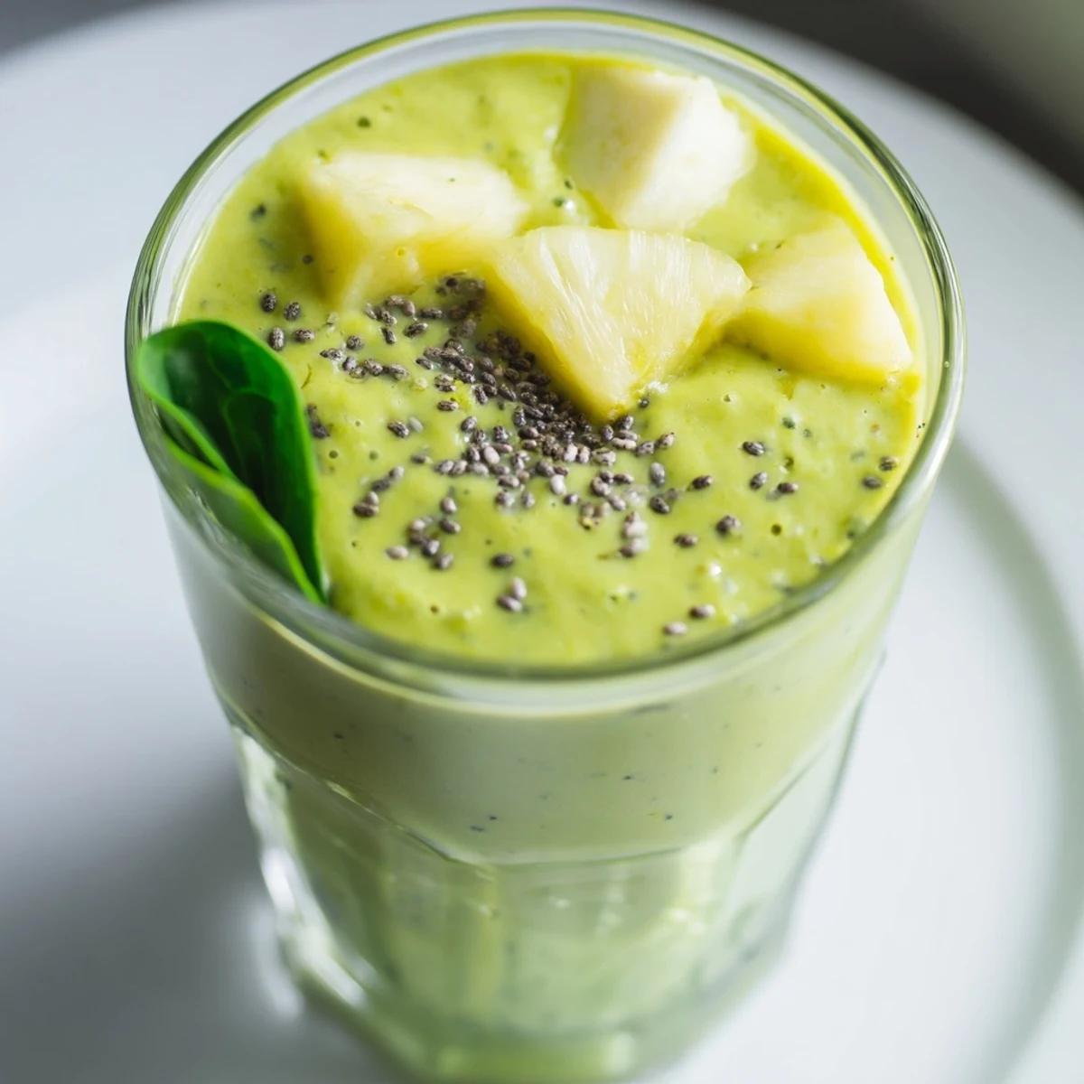 Creamy Vanilla Green Immune Smoothie in a glass, a healthy and refreshing blend for an energized start.