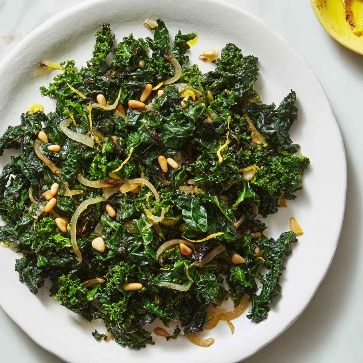 Golden-crisped Hearth Baked Garlic Sautéed Kale, a healthy vegan side with rustic appeal.