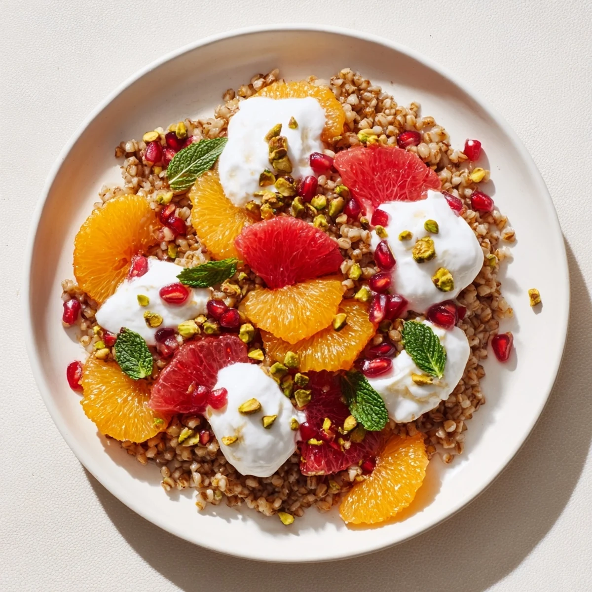 Segmented oranges and grapefruit gleam in this Barley Fresh Citrus Breakfast Bowl, a wholesome morning treat.