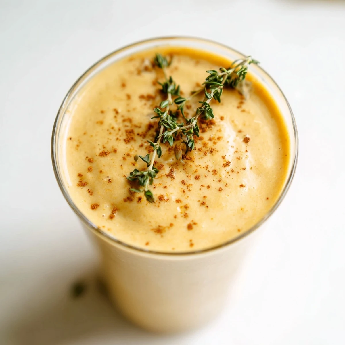 A vibrant photo of a Thyme Roasted Pumpkin Spice Smoothie, perfect for a cozy fall breakfast or snack.