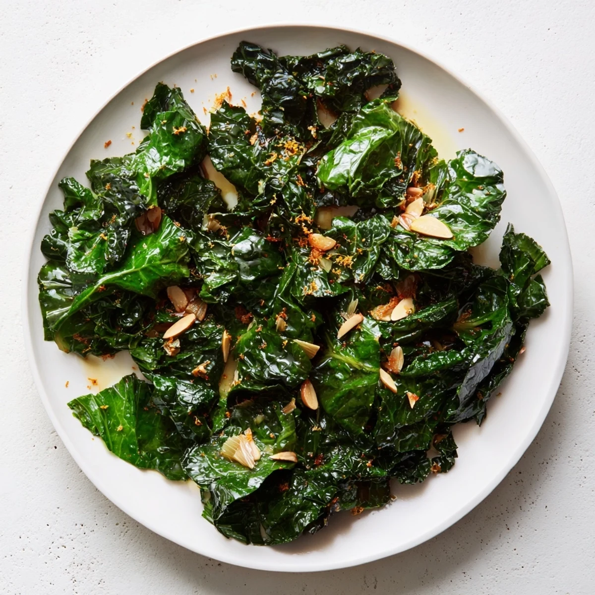 Steaming-hot Orange Kissed Braised Winter Greens with a bright citrus aroma, ready to enjoy.
