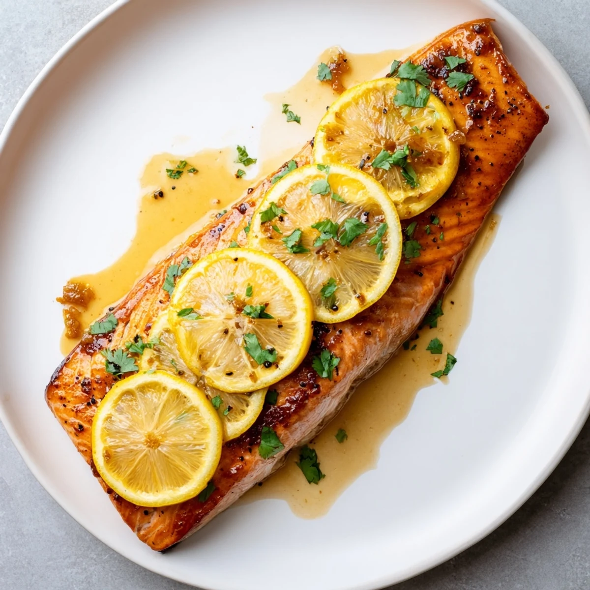 Flaky Ginger Scented Lemon Salmon, perfectly cooked and glistening, ready for a healthy and vibrant meal.