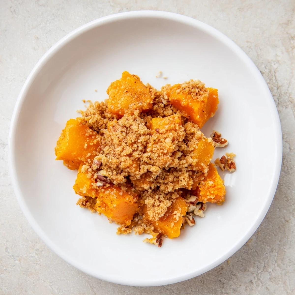 Golden-brown Fresh Citrus Pumpkin Spice Crumble, bubbling at the edges, perfect for a cozy dessert.