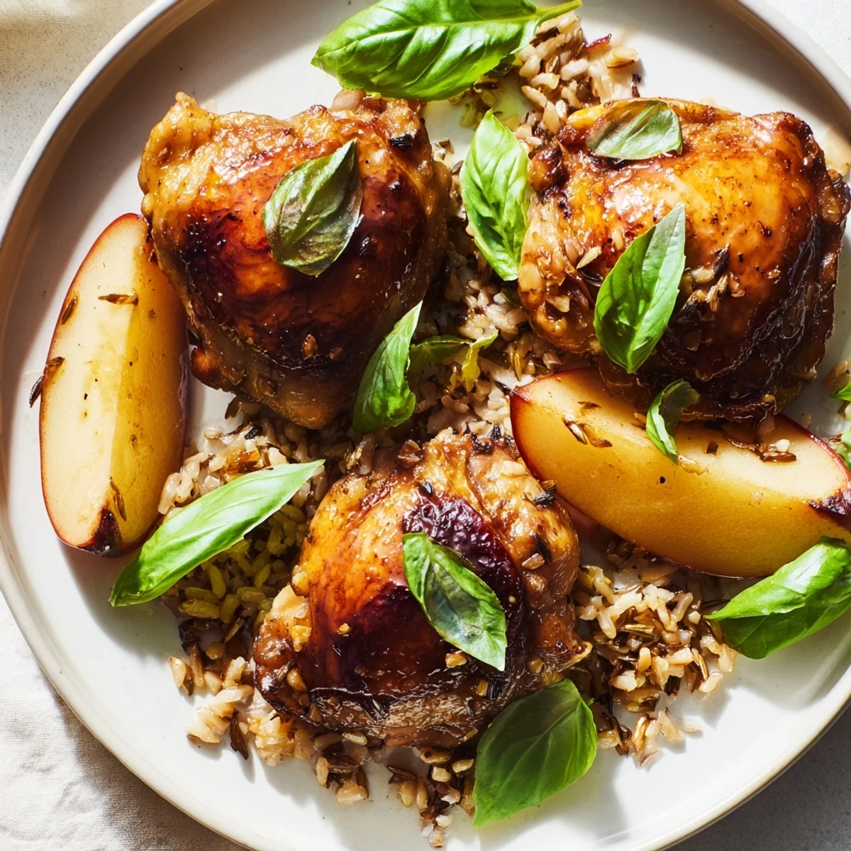 Sizzling Lemon Pear and Spice Basil Chicken with caramelized pears and juicy chicken breasts ready.