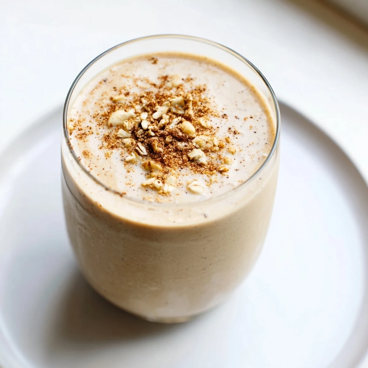 Creamy Nutty Oat Milk Chai Smoothie, blended to a smooth, spiced perfection with a swirl of vanilla.