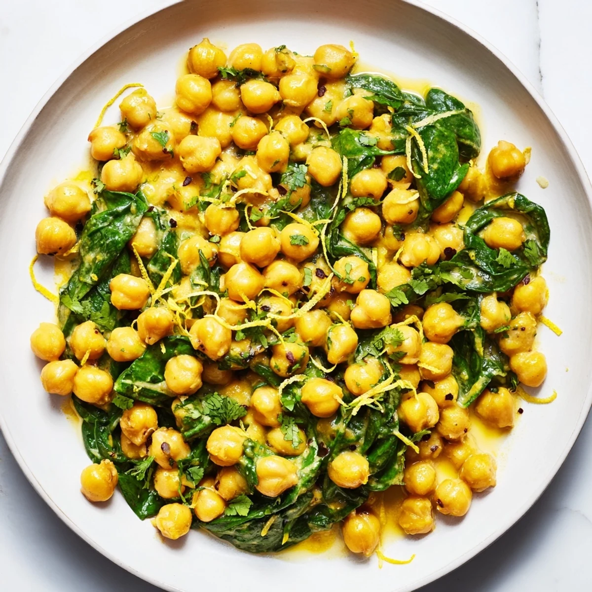 Earthy spices and creamy coconut milk combine in this delicious Vanilla Scented Turmeric Chickpea Skillet picture.