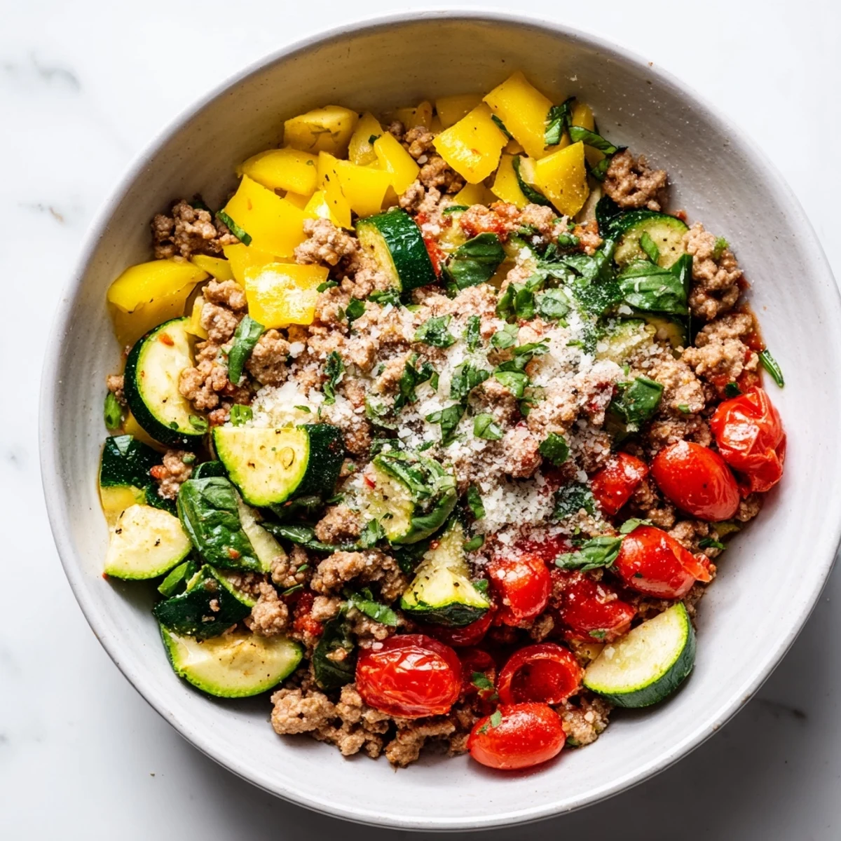 Savory Cozy Garlic Herb Turkey Skillet, aromatic with herbs, ready to serve straight from the pan.