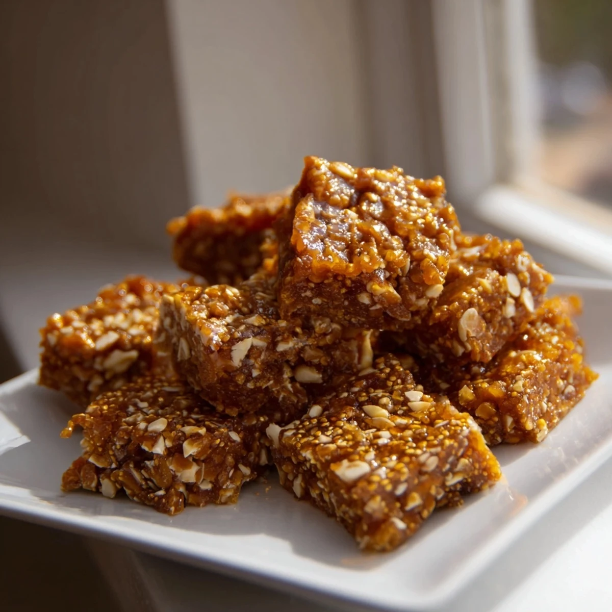 Golden-brown spiced date & citrus squares, offering a delightful mix of sweet and zesty flavors, ready to eat.