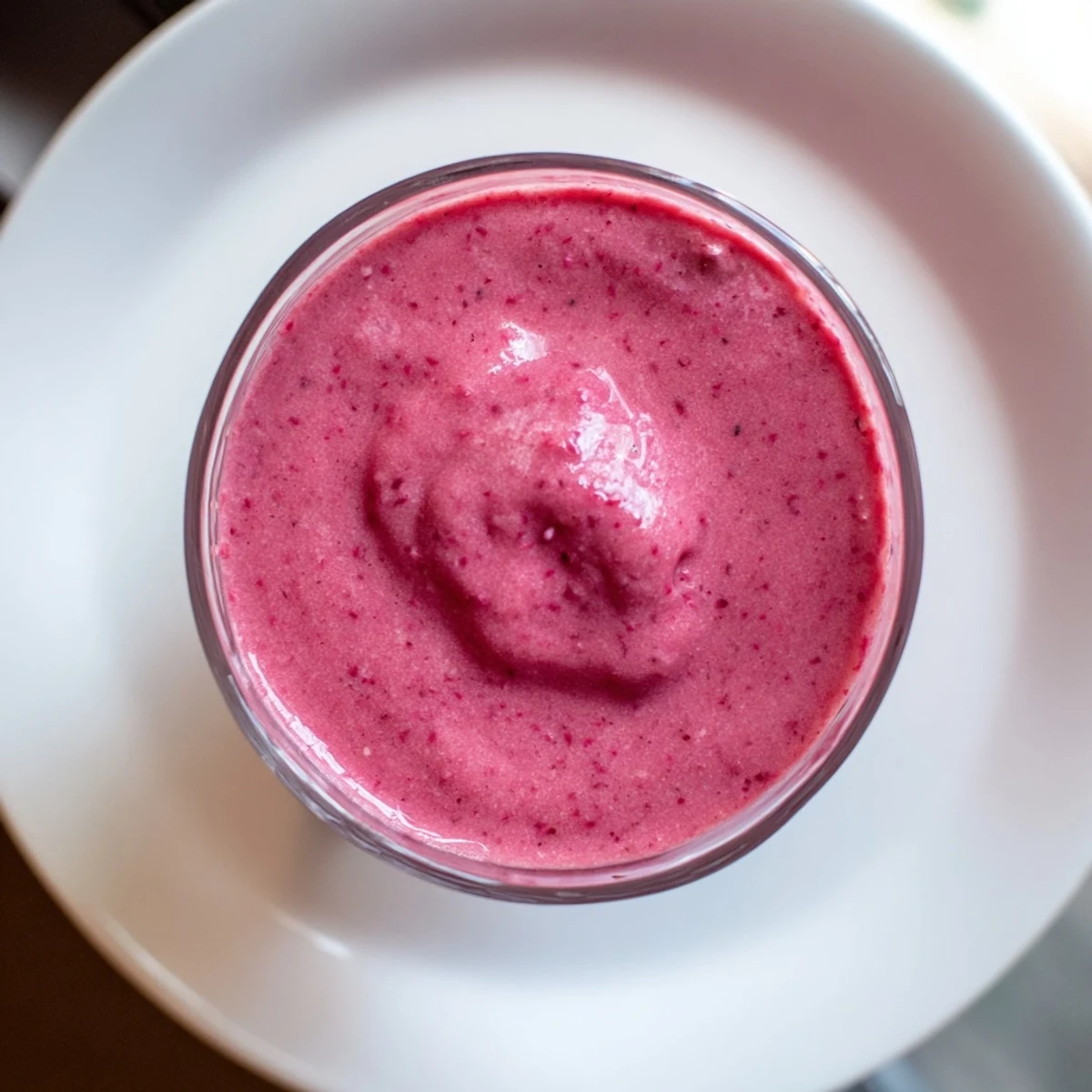 Bright pink Beet Slow Roasted and Berry Smoothie, creamy and thick, perfect for breakfast or snack time.