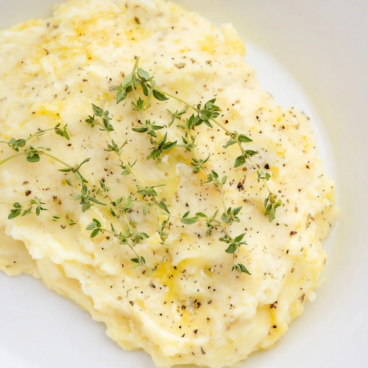 Golden-brown roasted celeriac and potatoes are mashed to creamy perfection and finished with aromatic fresh thyme leaves for an elegant side dish.