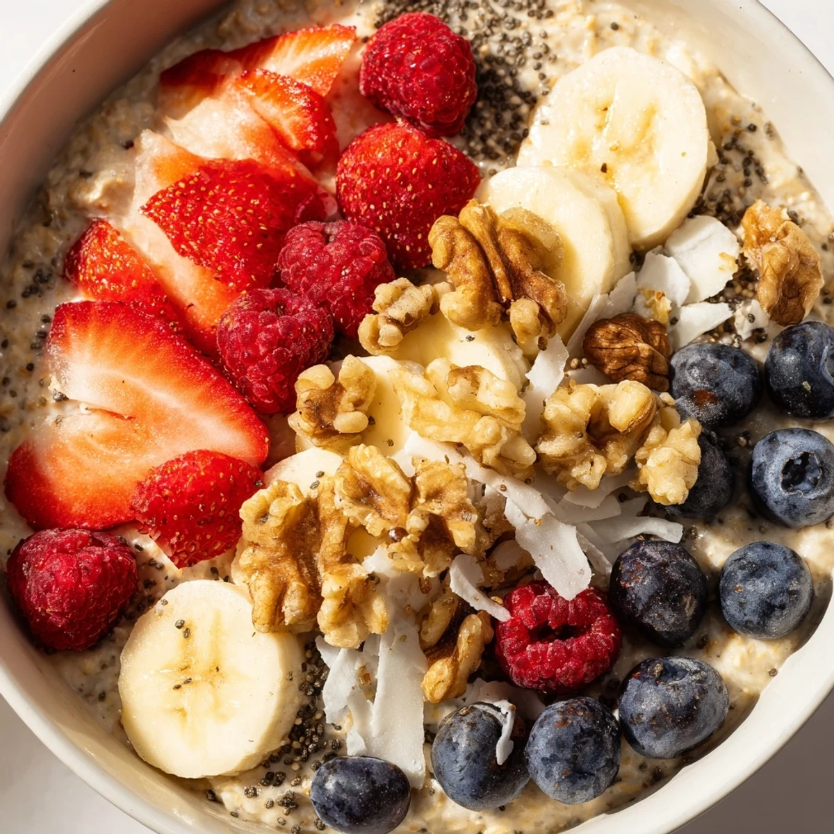 Hearty Cozy Overnight Oats Bowl served in a rustic bowl, ready to enjoy with a drizzle of honey.