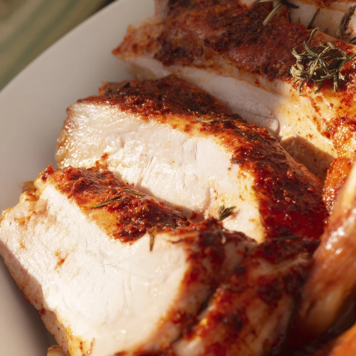 Roasted Paprika Spiced Turkey resting before carving, surrounded by caramelized carrots and celery.