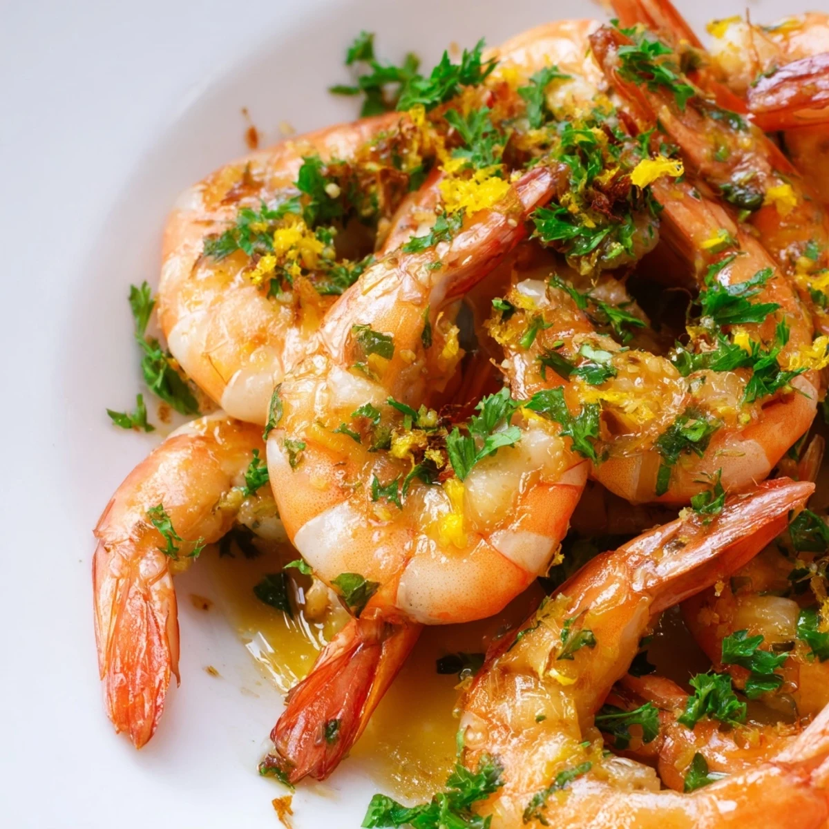 Golden Saffron Honey-Glazed Smoky Shrimp Skillet simmering with garlic and butter in a cast iron pan.