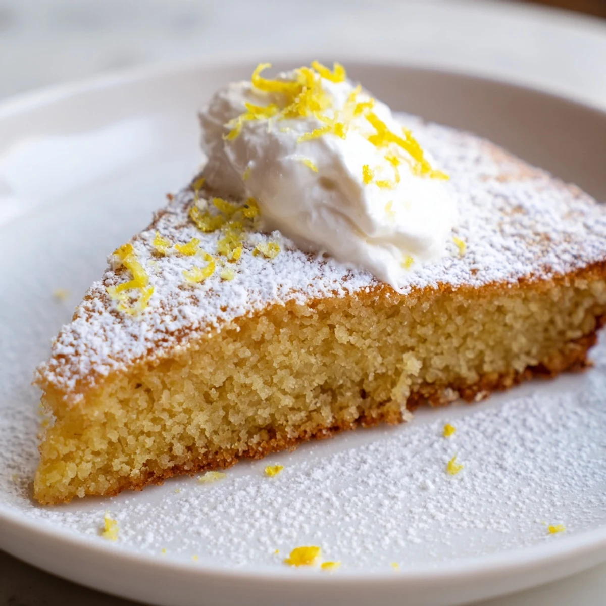 Moist and tender Olive Oil Citrus Cake cooling on a wire rack with vibrant lemon garnish.