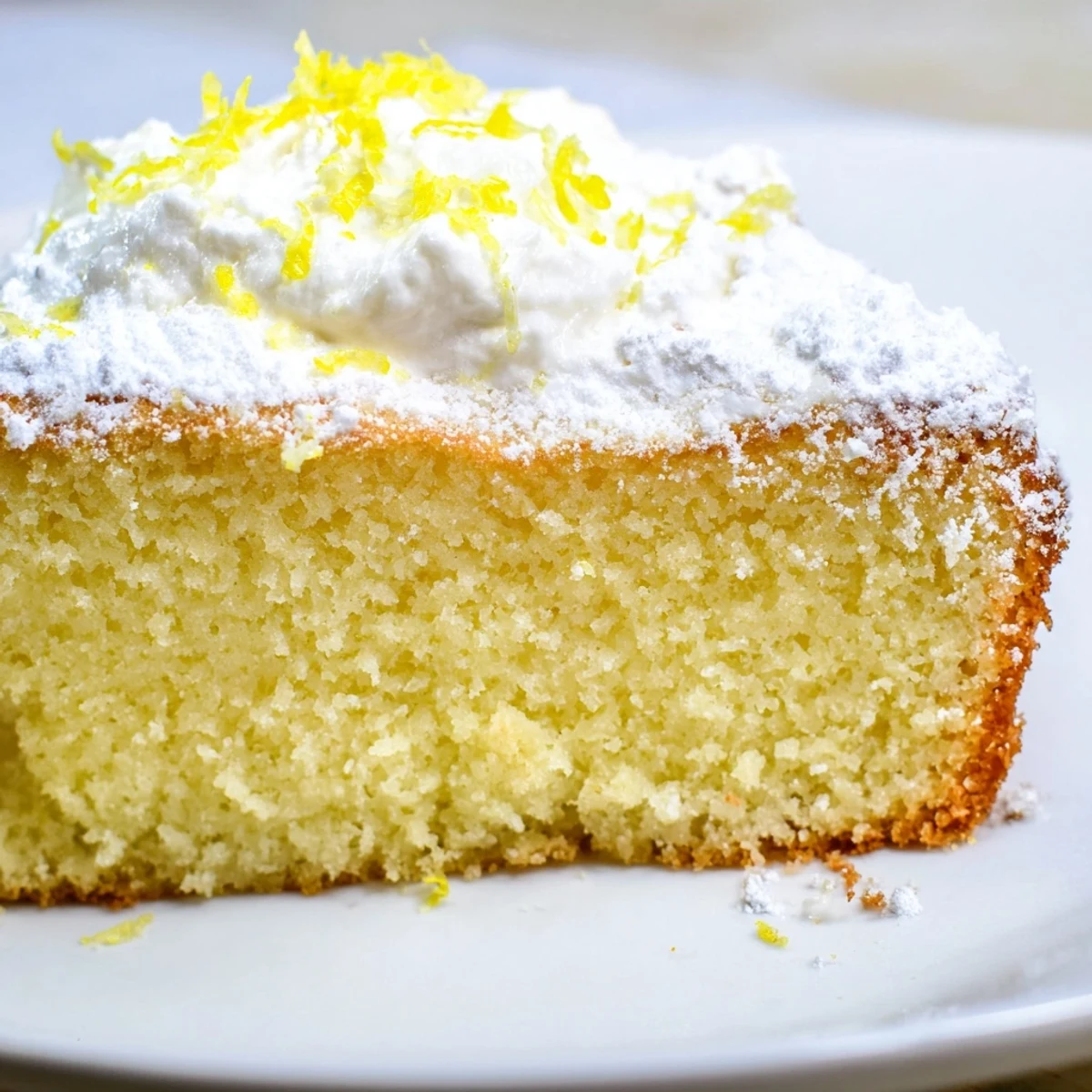 Sliced Mediterranean Olive Oil Citrus Cake served with creamy Greek yogurt and fresh orange zest.