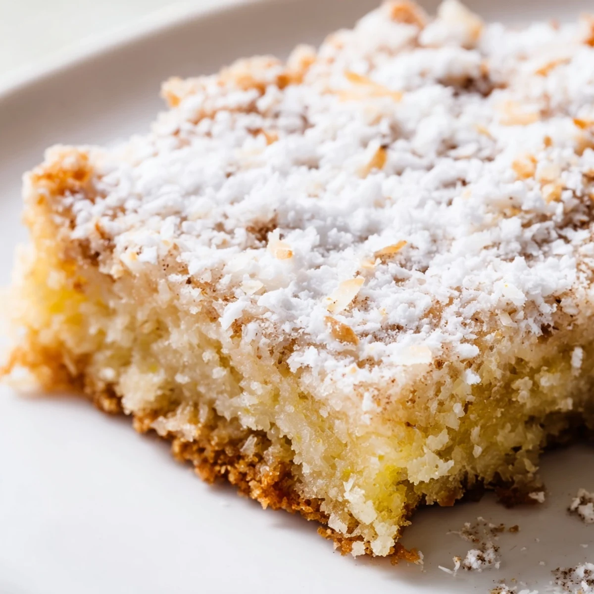 Freshly sliced Warming Cinnamon Lemon Coconut Bars served on a white plate, perfect with a hot cup of coffee.