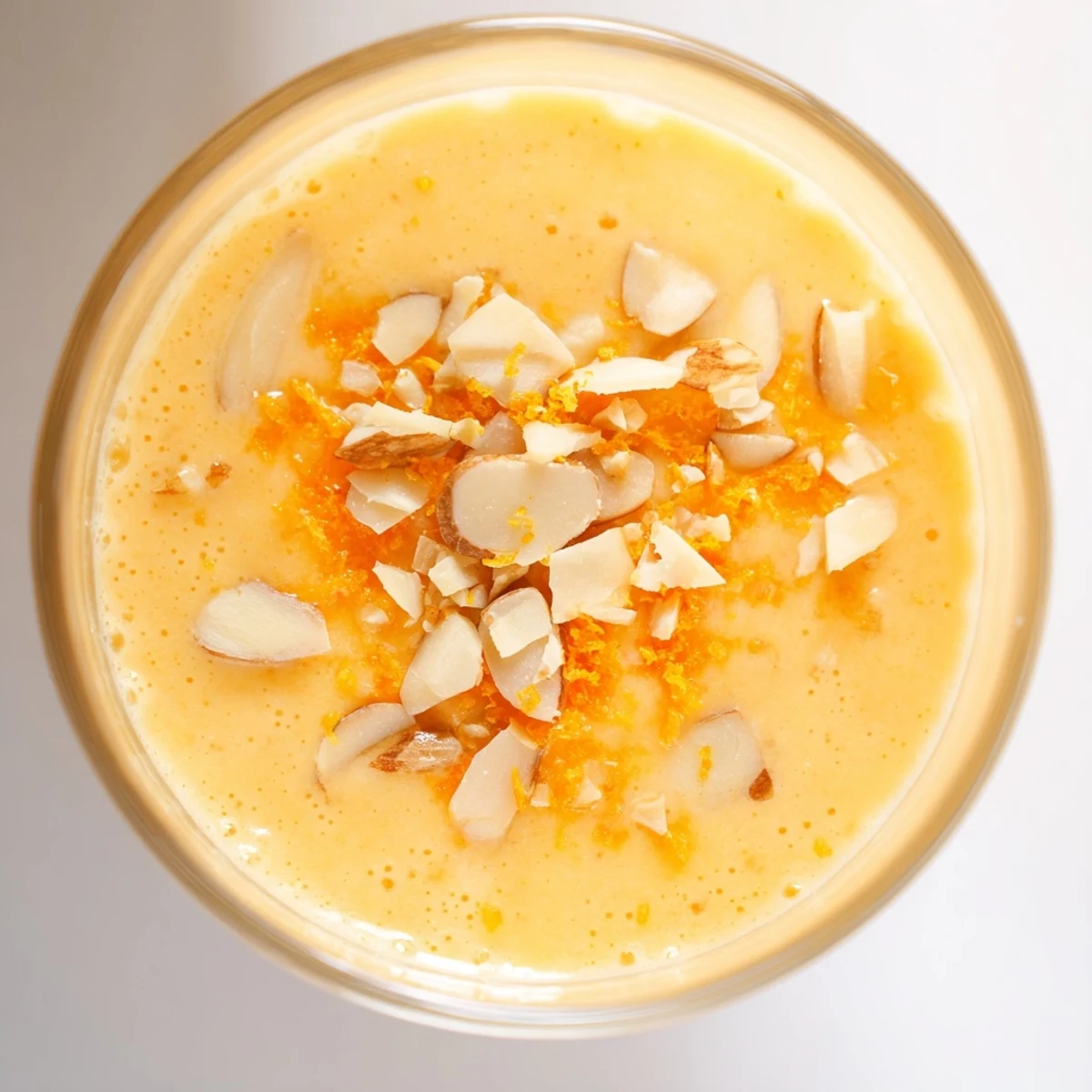 Creamy Citrus Orange Kissed Nutty Ginger Smoothie in a glass, garnished with chopped nuts and fresh orange zest.