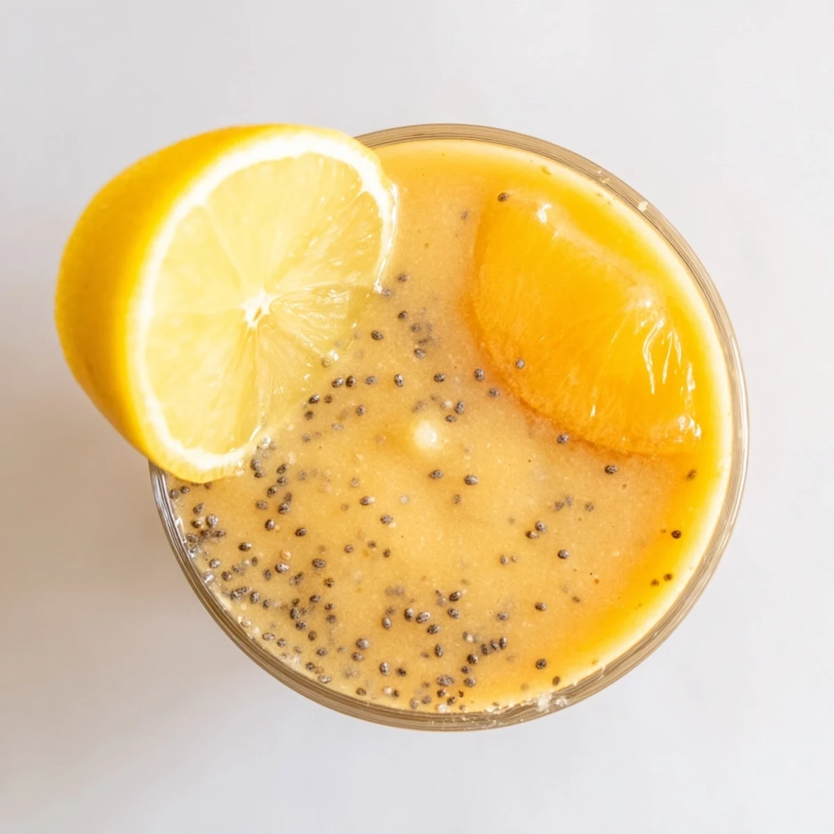 Healthy vegan Citrus Ginger Smoothie in a blender, showing creamy texture and fresh citrus chunks.