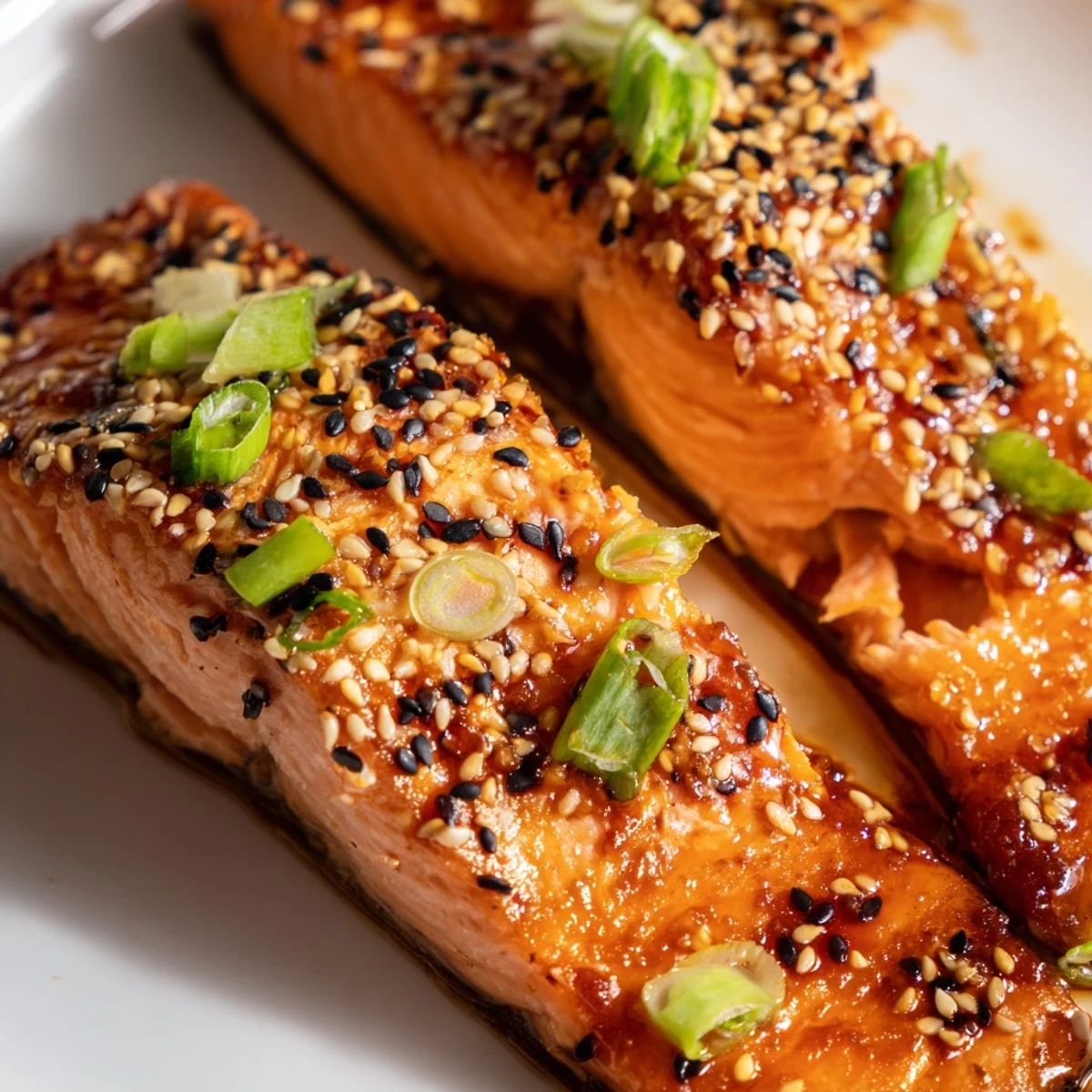 Golden-brown Hearty Maple Soy Salmon with caramelized edges served alongside fluffy white rice and sautéed greens for a nourishing dinner.