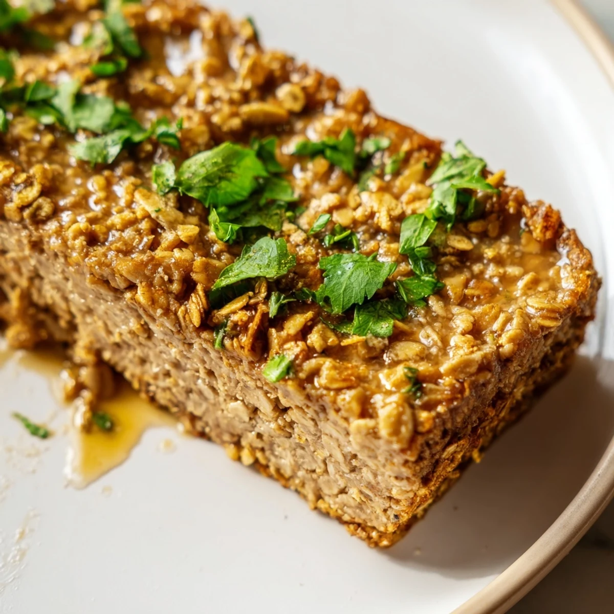 Crispy baked Ginger Lime Tofu Steaks with golden oat topping, served on a rustic plate with lime wedges.