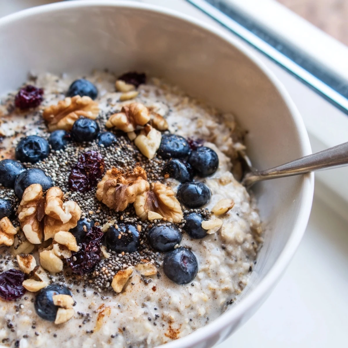 Steaming Steel Spiced Cut Oat Porridge in a rustic bowl, topped with sliced bananas and toasted pecans.  