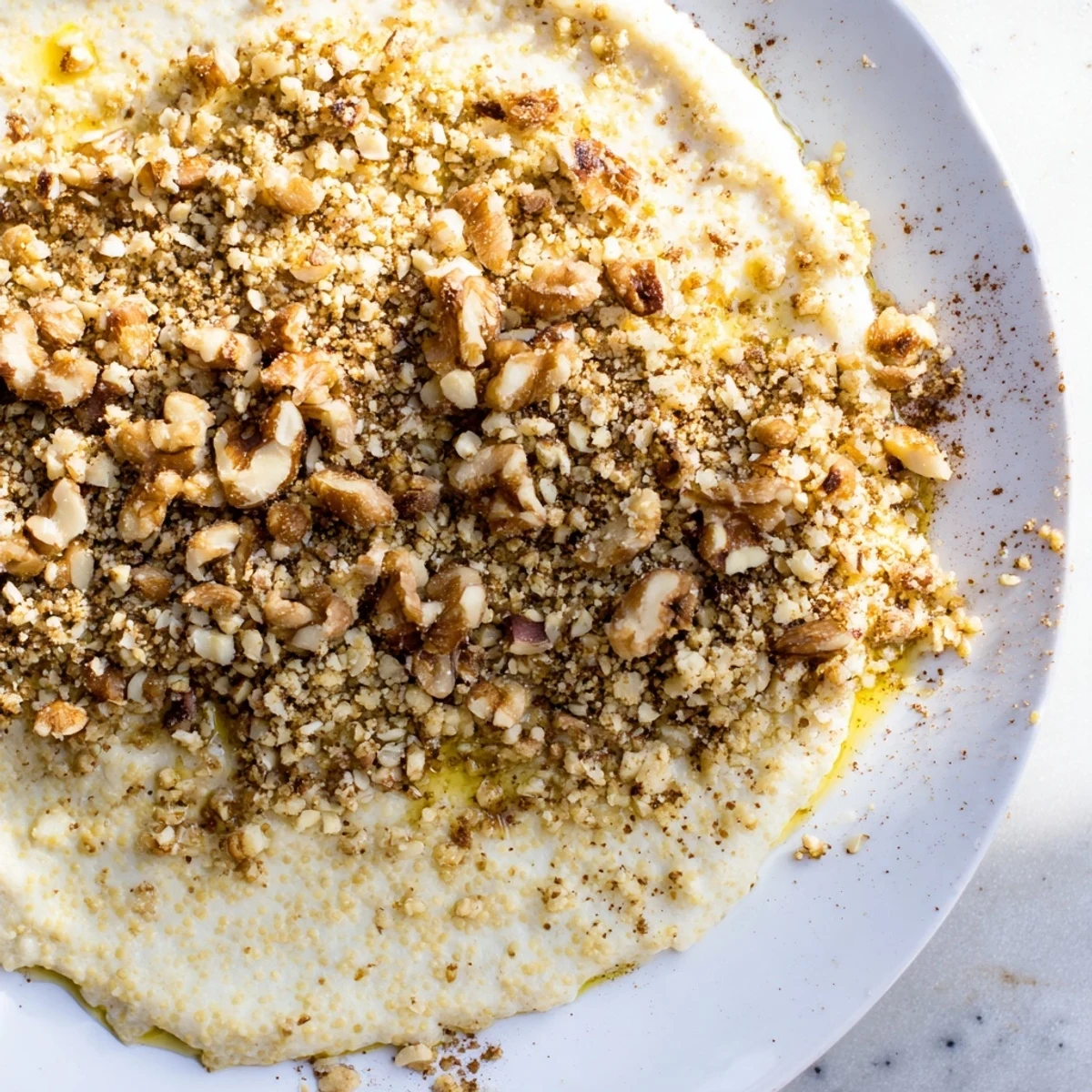 A hearty scoop of Millet Porridge with Oat Topping, featuring golden oat crumble and sliced bananas for breakfast.