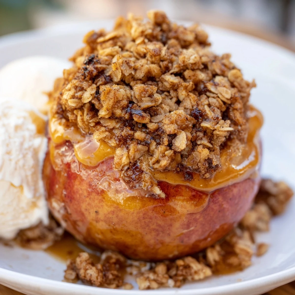 Comforting fall dessert of Pumpkin Spice Crumble Hearth Baked Apples with pumpkin purée filling, perfect for autumn evenings and cozy gatherings.