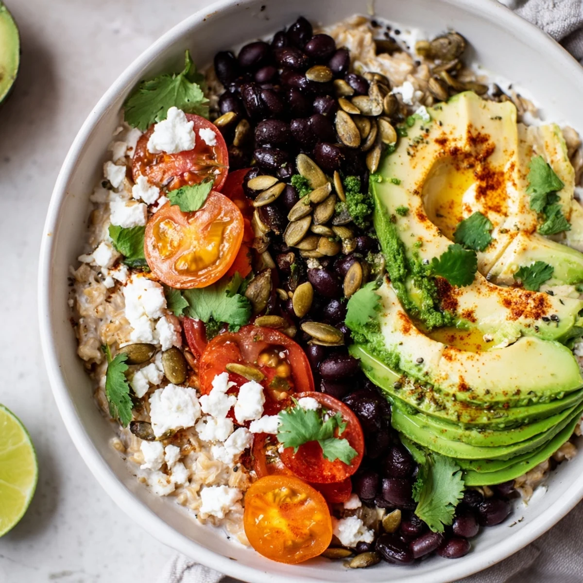 Chilled Overnight Smoky Oats Bowl garnished with colorful vegetables and a hint of smoked paprika.