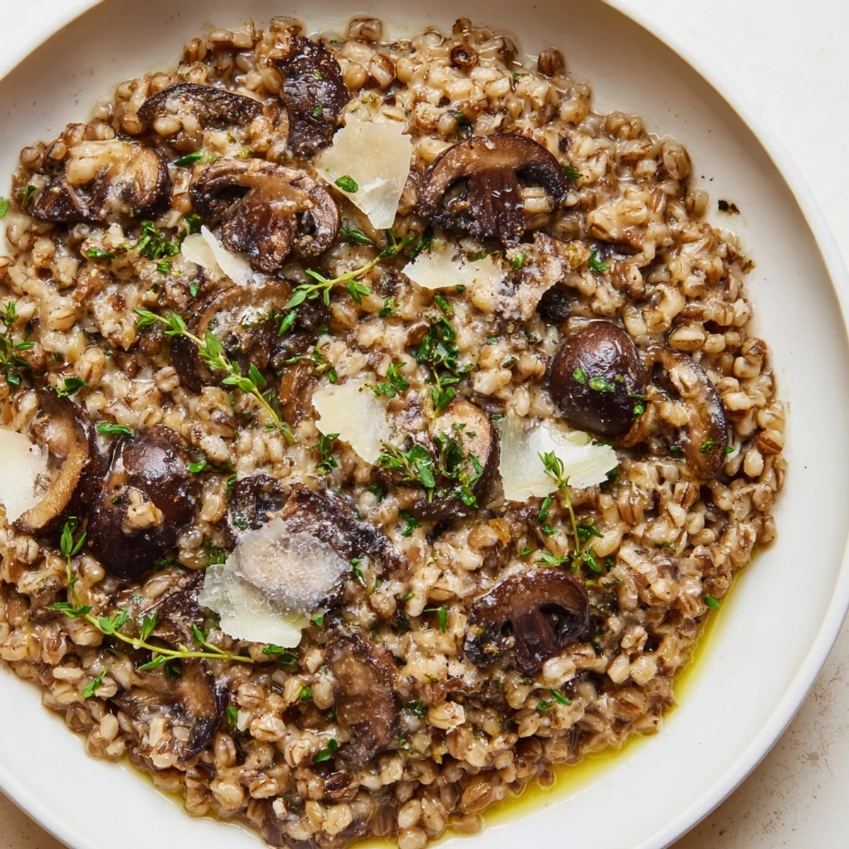 A bubbling Barley and Mushroom Risotto Hearth Baked emerges from the oven with a golden Parmesan crust.