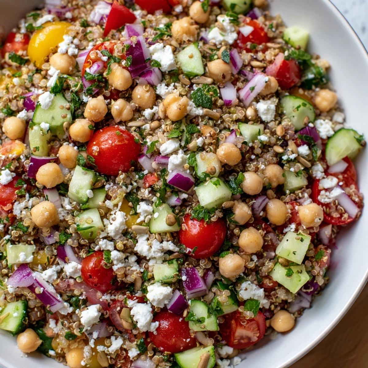 Vibrant Citrus Herb Chickpea Grain Salad tossed with quinoa, chickpeas, and a zesty lemon-orange dressing.