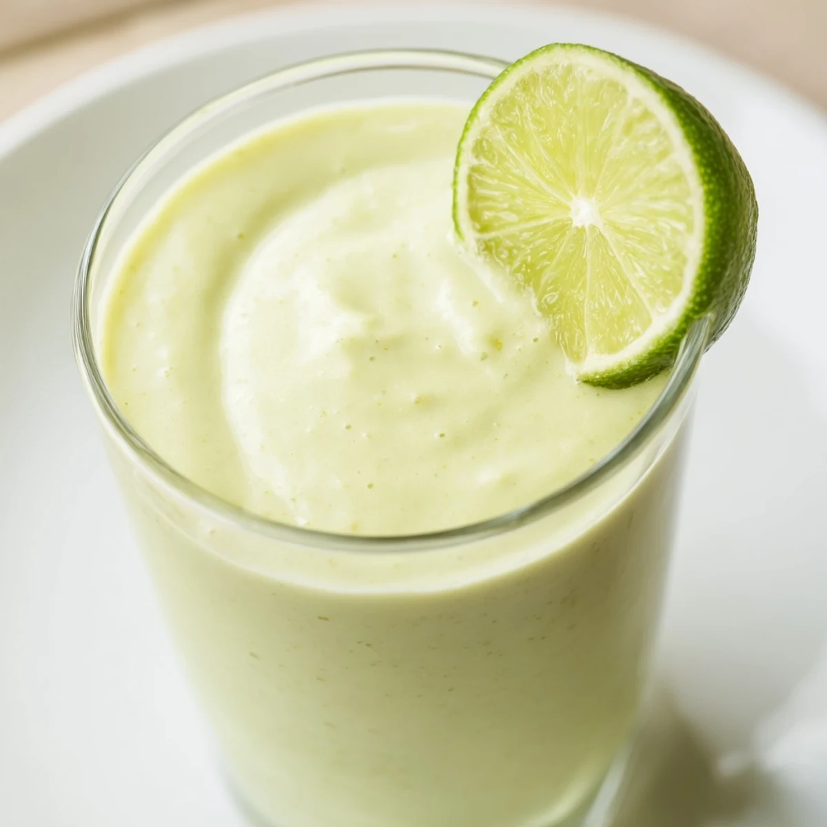Creamy Avocado Citrus Smoothie in a glass garnished with lime and orange slices, showcasing a vibrant green hue.
