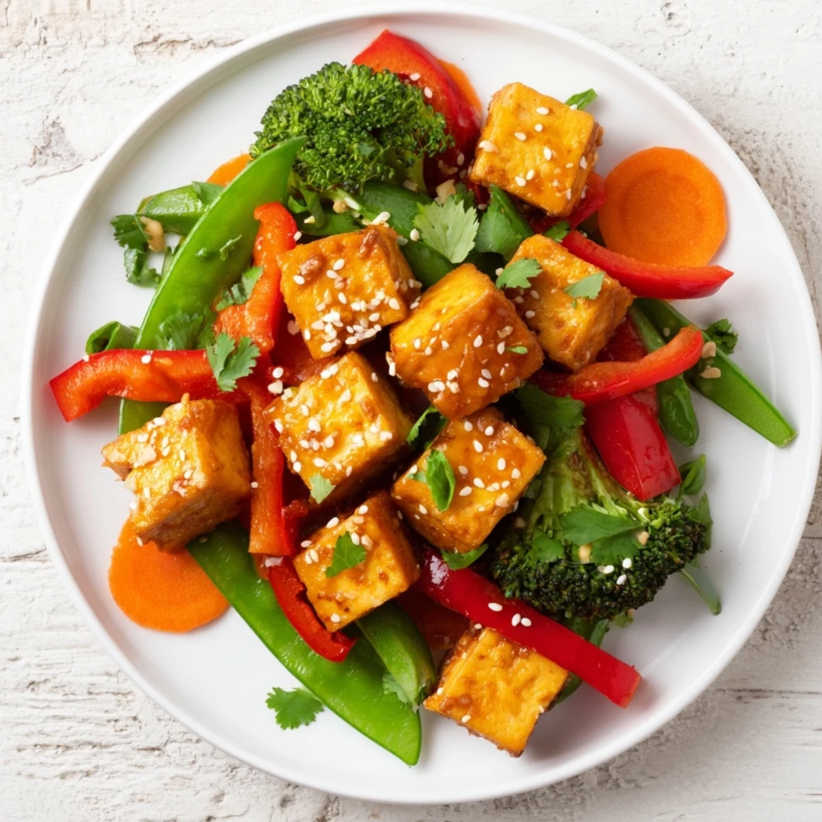 A vibrant, steamy skillet of ginger turmeric protein tofu, garnished with sesame seeds and served with lime wedges for bright flavor.