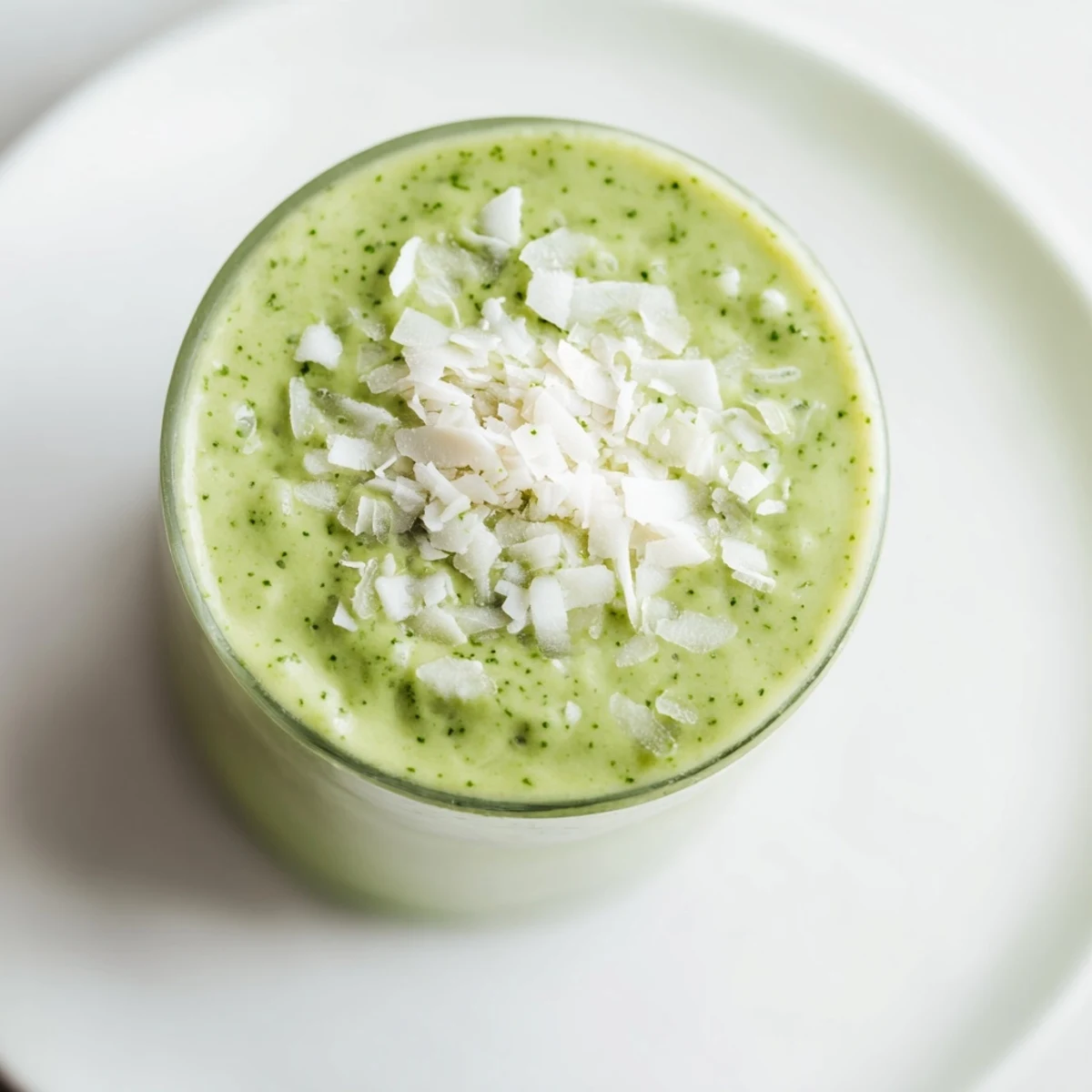 Creamy Coconut Matcha Smoothie poured into a glass with ice, blending earthy matcha and coconut milk for an energizing pick-me-up.