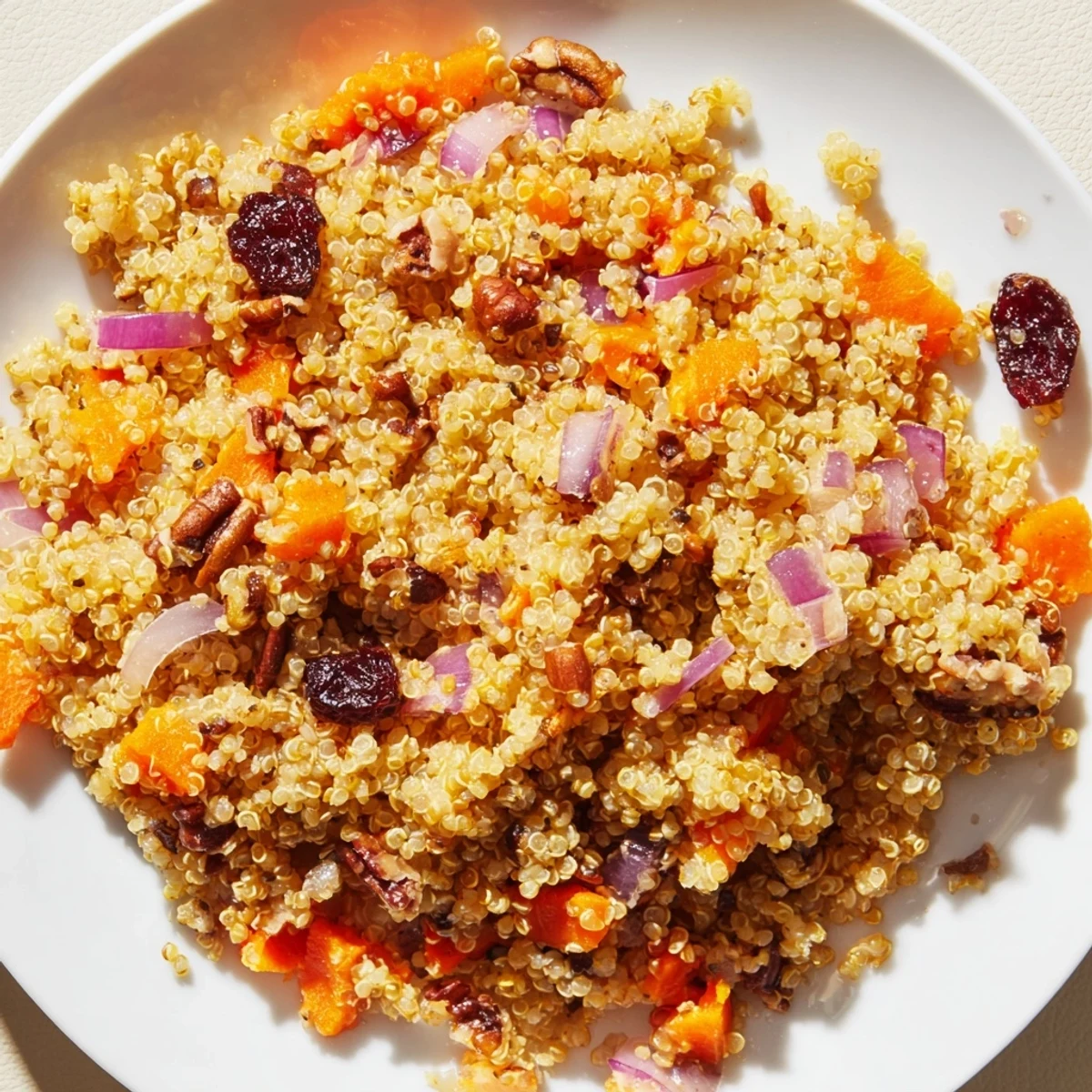 A wholesome Maple Orange Quinoa Pilaf paired with roasted chicken for a vibrant American side dish.