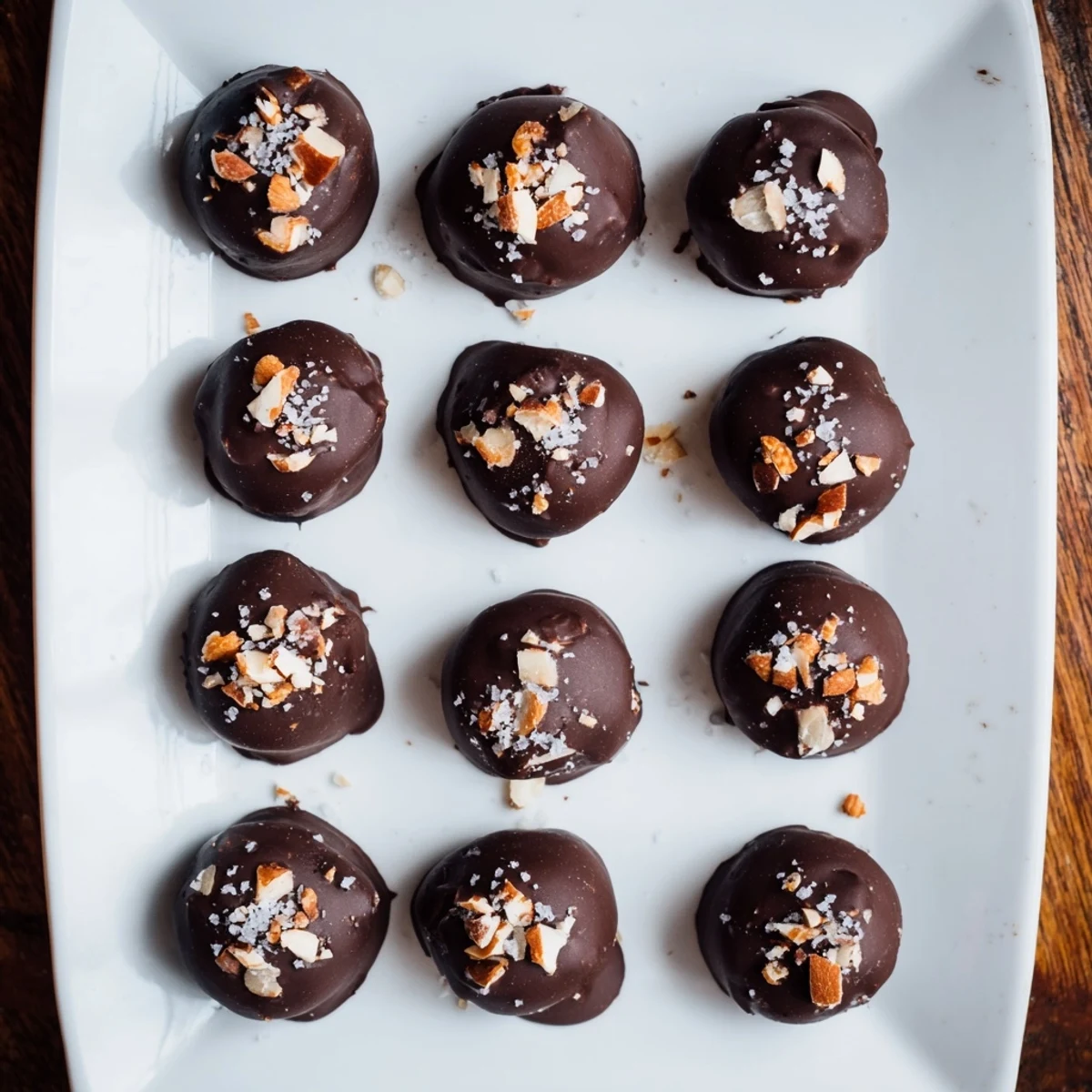 Frosted Dark Chocolate Almond Butter Bites arranged on parchment, ready to serve with cold milk or hot espresso for dipping.