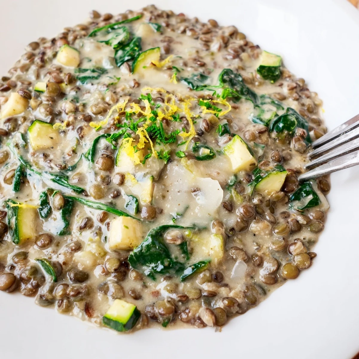 Creamy Lemon Lentil Skillet with silky sauce and tender lentils, garnished with fresh parsley.