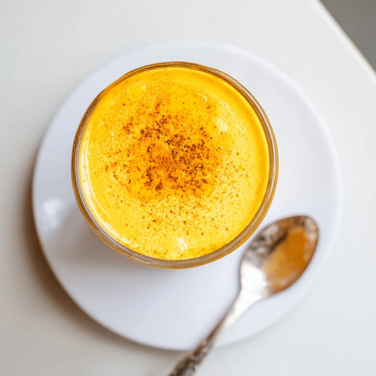 Two glasses of chilled mango turmeric lassi smoothie topped with ice cubes and fresh mango slices, perfect for a healthy snack.