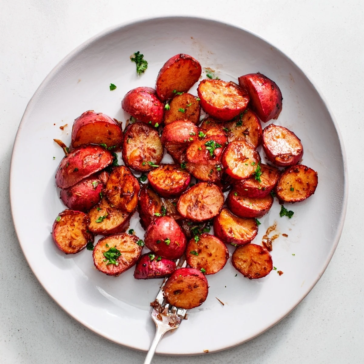 Tender maple Dijon roasted radishes served warm with a sweet tangy glaze, perfect for a vegetarian gluten-free American side dish.