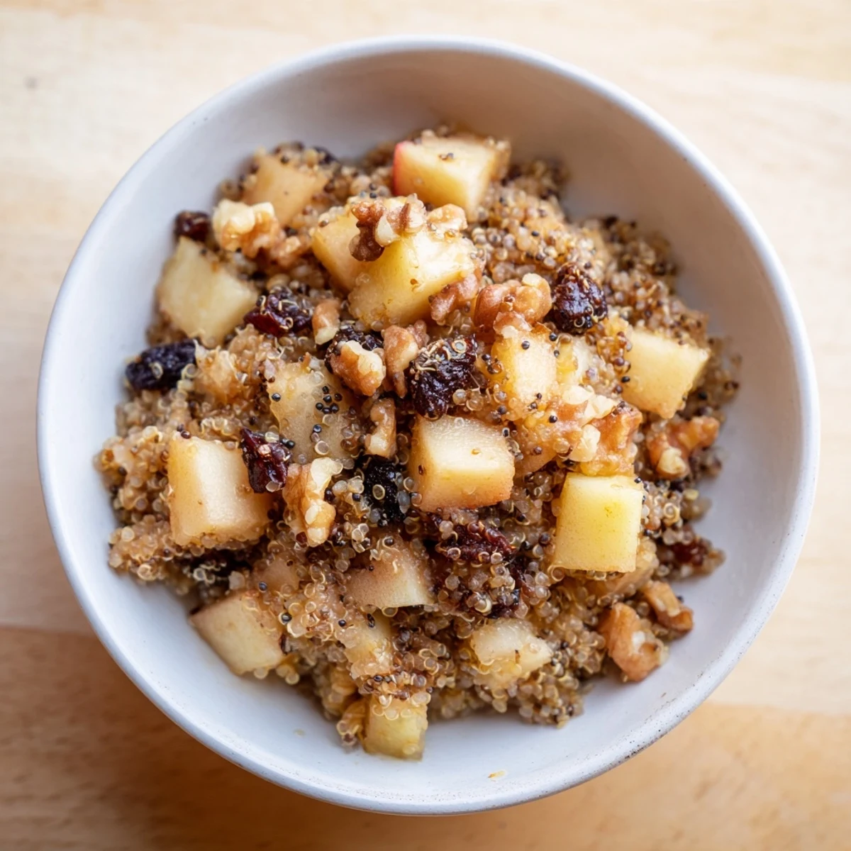 Savory-sweet Apple Cinnamon Quinoa Breakfast Bowl featuring tender diced apples, fluffy quinoa, and fragrant cinnamon spices perfect for a cozy morning.